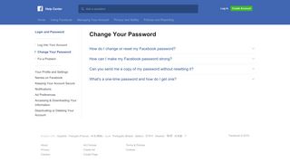 Change Your Password | Facebook Help Center | Facebook