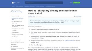 How do I change my birthday and choose who I share it ... - Facebook