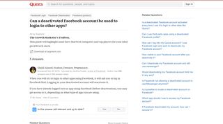 Can a deactivated Facebook account be used to login to other apps ...