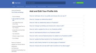 Add and Edit Your Profile Info | Facebook Help Center | Facebook