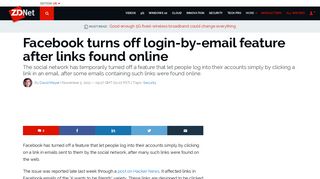 Facebook turns off login-by-email feature after links found online | ZDNet