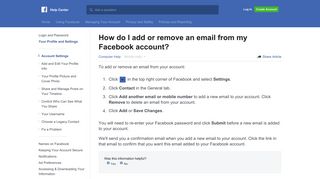 How do I add or remove an email from my Facebook account ...