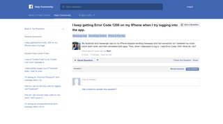 I keep getting Error Code 1200 on my IPhone when I try ... - Facebook