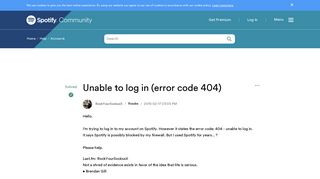 Solved: Unable to log in (error code 404) - The Spotify Community