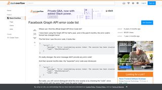 Facebook Graph API error code list - Stack Overflow