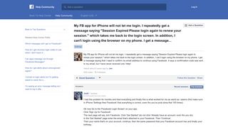 My FB app for iPhone will not let me login. I repeatedly get a message ...