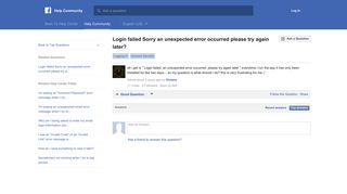 Login failed Sorry an unexpected error occurred please try again later ...