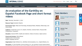 An evaluation of the EarthSky en Español Facebook Page and short ...