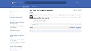 How to log into an existing account? | Facebook Help Community ...