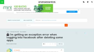 i'm getting an exception error when logging into facebook after ...