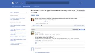 Windows 8.1 Facebook app login failed sorry, an unexpected error ...