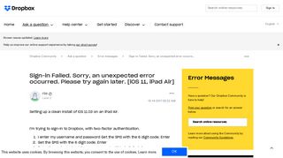 Solved: Sign-in Failed. Sorry, an unexpected error occurre ...