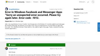 Error in Windows Facebook and Messenger Apps 