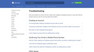 Troubleshooting | Facebook Help Center | Facebook