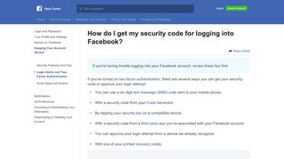 How do I get my security code for logging into Facebook? | Facebook ...