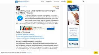 Turn off Active On Facebook Messenger For More Privacy