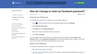 How do I change or reset my Facebook password? | Facebook Help ...