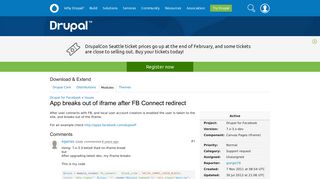 App breaks out of iframe after FB Connect redirect [#1333998] | Drupal ...