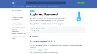 Login and Password | Facebook Help Center | Facebook
