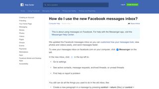 How do I use the new Facebook messages inbox? | Facebook Help ...
