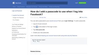 How do I add a passcode to use when I log into Facebook ...
