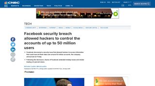 Facebook discovered 'security issue' affecting 50 million ... - CNBC.com
