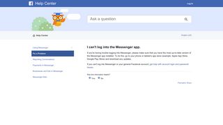 I can't log into the Messenger app. | Facebook Help Center | Facebook