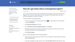 How do I get alerts about unrecognized logins? | Facebook Help Centre