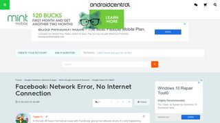 Facebook: Network Error, No Internet Connection - Android Forums ...