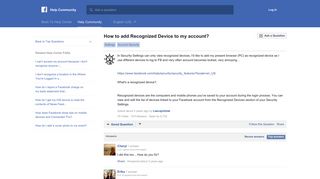 How to add Recognized Device to my account? | Facebook Help ...