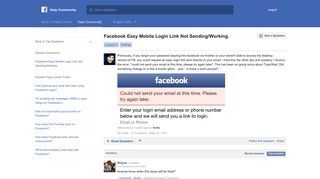 Facebook Easy Mobile Login Link Not Sending/Working | Facebook ...