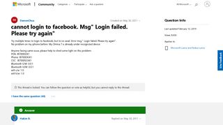 cannot login to facebook. Msg