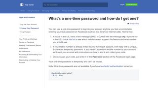 What's a one-time password and how do I get one? | Facebook Help ...