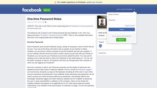 One-time Password Notes - Facebook