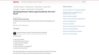 My laptop freezes when I open Facebook. How do I fix it? - Quora