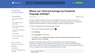 Where can I find and manage my Facebook language settings ...