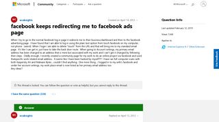 facebook keeps redirecting me to facebook ads page - Microsoft ...