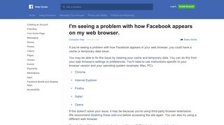 I'm seeing a problem with how Facebook appears on my web browser ...