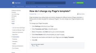 How do I change my Page's template? | Facebook Help Center ...