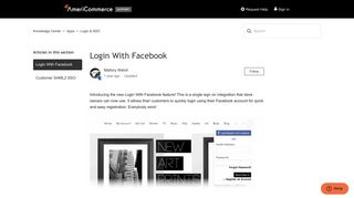 Login With Facebook – Knowledge Center - Support - AmeriCommerce