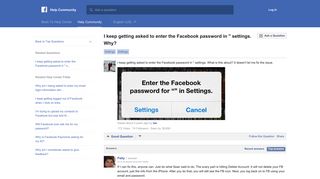 I keep getting asked to enter the Facebook password in '' settings. Why ...