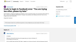 Unale to login in Facebook error ''You are trying too often ...