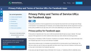 Privacy Policy URL and Terms of Service URL for Facebook Apps