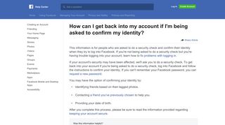 How can I get back into my account if I'm being asked to ... - Facebook