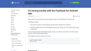 I'm having trouble with the Facebook for Android app. | Facebook Help ...