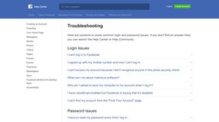 Troubleshooting | Facebook Help Center | Facebook