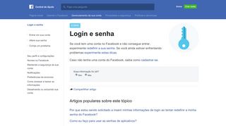 Login e senha | Central de ajuda do Facebook | Facebook