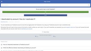 I deactivated my account. How do I reactivate it? - Facebook