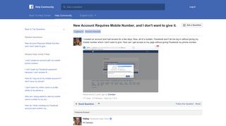 New Account Requires Mobile Number, and I don't want to ... - Facebook