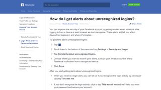 How do I get alerts about unrecognized logins? | Facebook Help ...